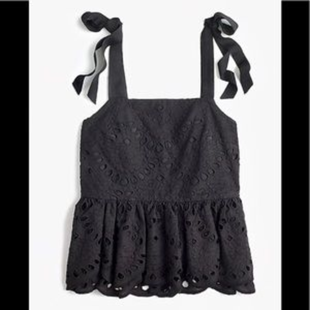 J. Crew Eyelet Elegant Black Lace Top